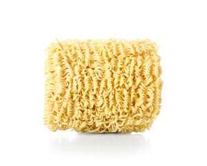 Raw instant noodles on white background