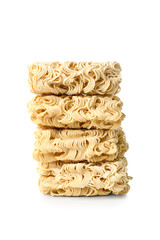 Raw instant noodles on white background