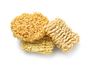 Raw instant noodles on white background
