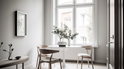Fototapeta na wymiar Minimalist breakfast nook with a simple round table and chairs, generative ai