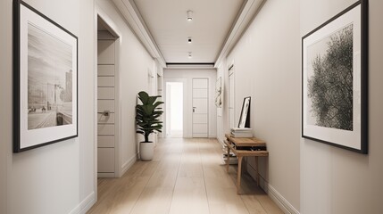 Fototapeta na wymiar Minimalist hallway with a clean design and simple artwork, generative ai