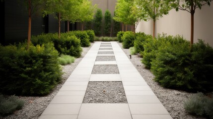 Fototapeta premium Minimalist walkway with a sleek design and minimalist landscaping, generative ai