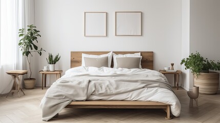 Fototapeta na wymiar Simple Scandinavian-inspired bedroom with neutral colors, generative ai