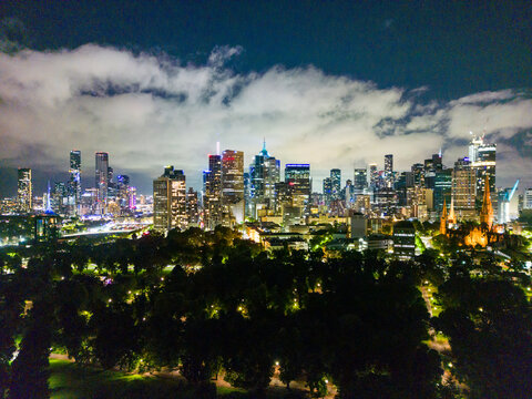 Melbourne skyline at night in Australia