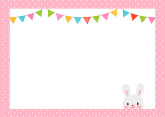 Cute bunny and party garland decoration.Pink polka dots frame design.