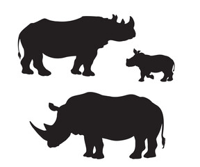 Rhinos. Silhouette of rhinos and baby rhinoceros. Animal Family. Isolated. Vector illustration - 598458417