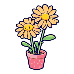 cute sunflower, floral decorative illustration for sticker and printing