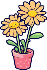cute sunflower, floral decorative illustration for sticker and printing