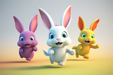 Cute Cartoon Rabbits Running (Generative AI)