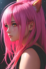 Anime girl with pink hair and cat ear created using AI