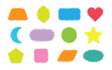 Cute bright colorful fluffy different geometrical shapes with rough sides icons set on white background