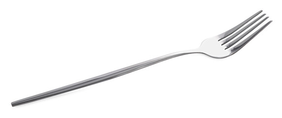One shiny metal fork isolated on white