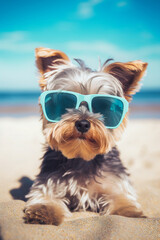 Cool and Cute: Yorkshire Terrier Puppy Dressed for the Beach
