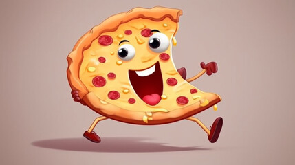 Cute Cartoon Pizza Running  Generative AI