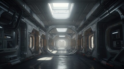 desolate space station corridor, digital art illustration, Generative AI