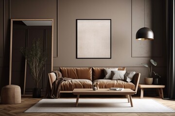 Brown Living Room Interior - Cozy & Elegant Home Decor Created with Generative AI