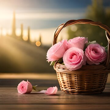 A basket full of roses, bokeh