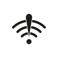 Wifi exclamation mark. Icon for mobile device design. Internet communication. Lost connection. Sign forbidden. Vector illustration. 