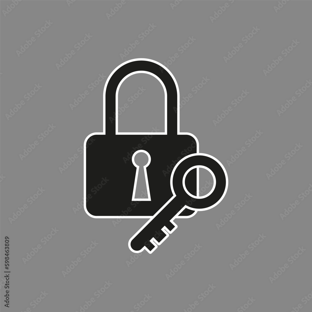 Poster lock key icon in flat style. computer interface. vector illustration.