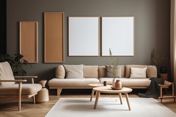 Brown Living Room Interior - Cozy & Elegant Home Decor Created with Generative AI