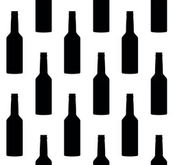 Vector seamless pattern of flat beer bottle silhouette isolated on white background