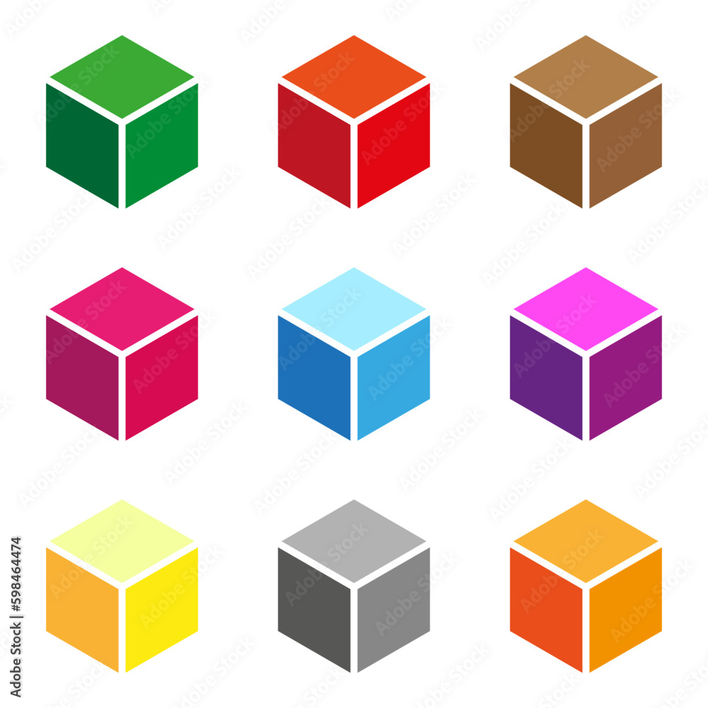 Poster isometric cube element, icon. cubist abstract 3d shape. vector illustration.