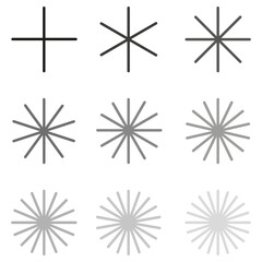 Radial radiating beam ray lines. Starburst, sunburst lineal element, icon. Glint, gleam, aurora effect. stock image 