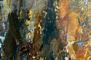 Macro. Abstract art. Expressive embossed pasty oil paints and reliefs. Colors: white,ocher, grey,...
