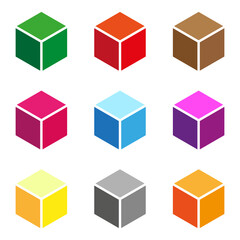 Isometric cube element, icon. Cubist abstract 3d shape. Vector illustration. 