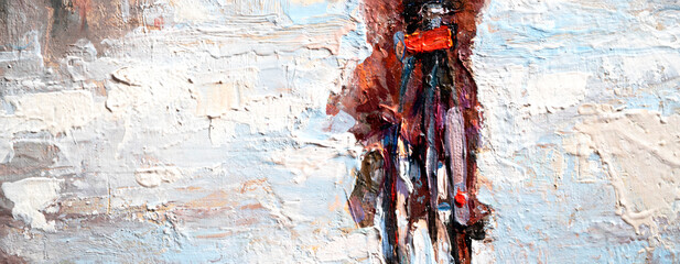 Macro. Abstract art. Expressive embossed pasty oil paints and reliefs. Colors: white,ocher, grey, brown, black, red