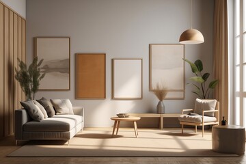 Fototapeta na wymiar Brown Living Room Interior - Cozy & Elegant Home Decor Created with Generative AI