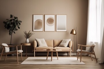 Brown Living Room Interior - Cozy & Elegant Home Decor Created with Generative AI