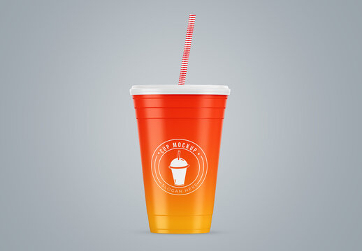 Clear Plastic Reusable Cup With Lid and Straw Template Mockup Add