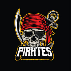 Vector illustration of pirate skull mascot logo 