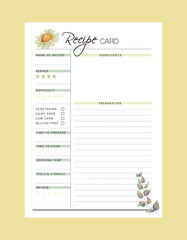 Recipe Card and Meal Plan. 