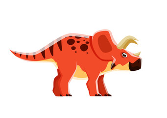 Dinosaur cartoon character, Arrhinoceratops dino lizard, vector cute Jurassic toy. Kids dinosaurs collection of prehistoric predators and extinct dino, Arrhinoceratops genus species with horns