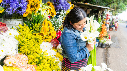 Sale of flowers on the road to Jinotega, Nicaragua, Central America