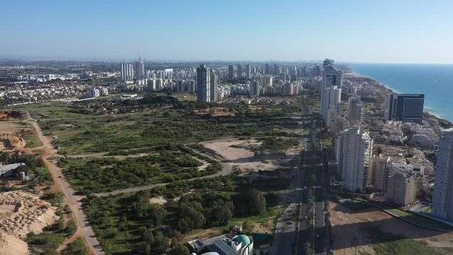 Aerial view of Netanya City and it's coastline