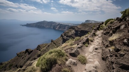 Fototapeta na wymiar Hiking the Santorini Caldera Trails: Embracing the Scenic Wonders