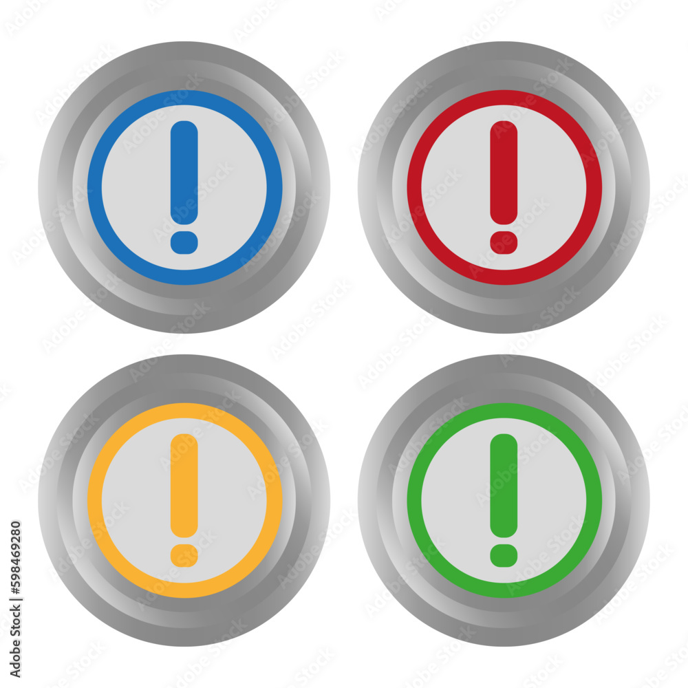 Poster round buttons exclamation mark in 3d style. design element. vector illustration. g