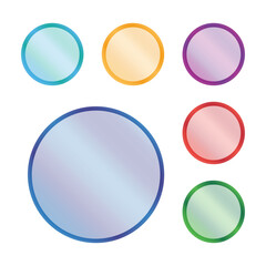 3d colored circles plastic. Round shape. Glossy brooch pin. Vector illustration. 