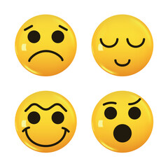 Set of 3d icon yellow color smile emoji. Vector