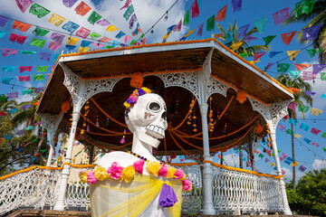 Colonial kiosk in the center of the park in Villa de Alvarez, Colima, Mexico, decorated with a huge...