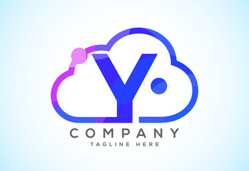 English alphabet with the cloud. Cloud computing service logo. Cloud technology low poly style logo