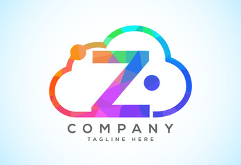 English alphabet with the cloud. Cloud computing service logo. Cloud technology low poly style logo