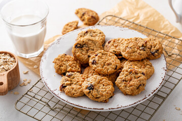 Healthy breakfast cookies with oatmeal, pecans and cranberry
