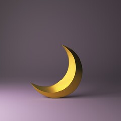 Obraz na płótnie Canvas crescent 3d render made of gold metal with grey background 