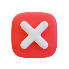 Obraz premium 3d minimal red wrong mark. cancel icon. rejected, disapproved, no, false, not ok, wrong choices. cross mark icon. transparent background. 3d illustration.