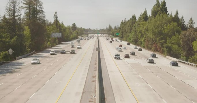 California highway with light traffic, Interstate 280, Silicon Valley Highway, San Jose traffic, Bay Area Freeway Scene, Cars on large highway