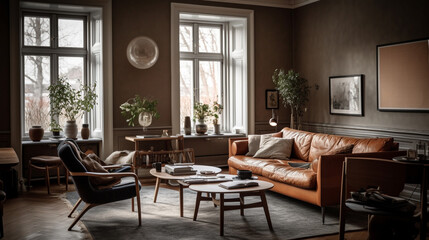 Living room nordic style. Generative AI
